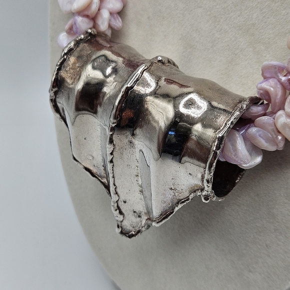 NEW VINTAGE Lavender Purple Stone Large Silver Tone Statement Pendant Necklace - Picture 5 of 7